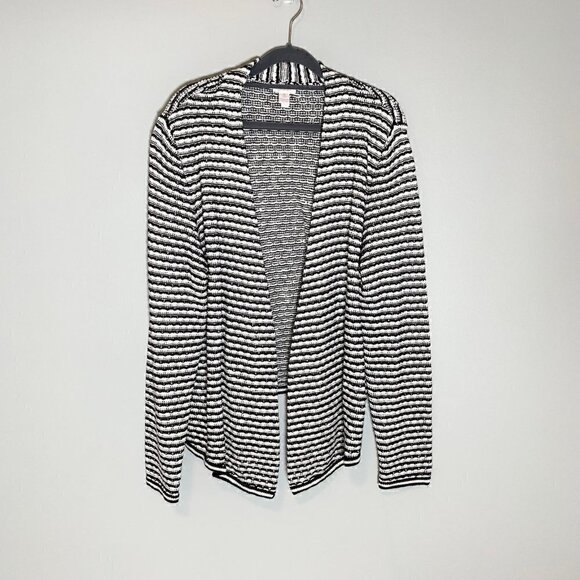 Chico's black white striped long sleeve open front wrap cross cardigan sweater - Picture 1 of 9